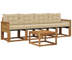 Lauko sofos komplektas su pagalve 5 pcs Natūralus ir bežinis