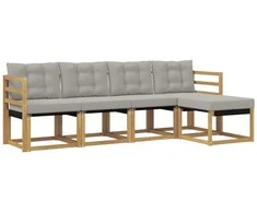 Lauko sofos komplektas su pagalve 5 pcs Balta ir šviesiai pilka