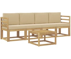 Lauko sofos komplektas su pagalve 5 pcs Balta ir kreminė