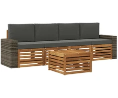 Lauko sofos komplektas su pagalve 5 pcs Natūralus ir antracitas