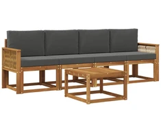 Lauko sofos komplektas su pagalve 5 pcs Natūralus ir antracitas