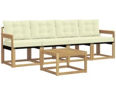Lauko sofos komplektas su pagalve 5 pcs Balta ir kreminė