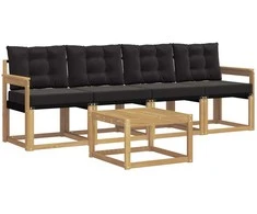 Lauko sofos komplektas su pagalve 5 pcs Balta ir juoda