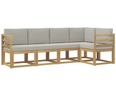 Lauko sofos komplektas su pagalve 5 pcs Balta ir šviesiai pilka