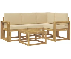 Lauko sofos komplektas su pagalve 5 pcs Balta ir kreminė
