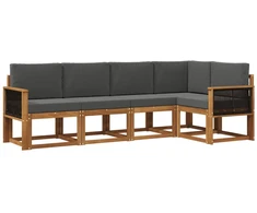 Lauko sofos komplektas su pagalve 5 pcs Natūralus ir antracitas