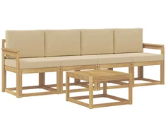 Lauko sofos komplektas su pagalve 5 pcs Balta ir kreminė