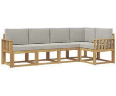Lauko sofos komplektas su pagalve 5 pcs Balta ir šviesiai pilka