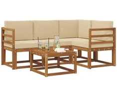 Lauko sofos komplektas su pagalve 5 pcs Natūralus ir bežinis