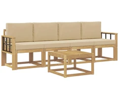 Lauko sofos komplektas su pagalve 5 pcs Balta ir kreminė