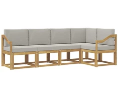 Lauko sofos komplektas su pagalve 5 pcs Balta ir šviesiai pilka