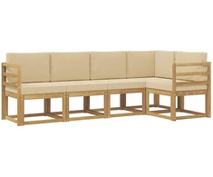 Lauko sofos komplektas su pagalve 5 pcs Balta ir kreminė