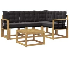 Lauko sofos komplektas su pagalve 5 pcs Balta ir juoda