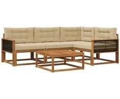 Lauko sofos komplektas su pagalve 5 pcs Natūralus ir bežinis