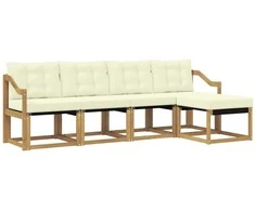 Lauko sofos komplektas su pagalve 5 pcs Balta ir kreminė