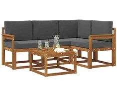 Lauko sofos komplektas su pagalve 5 pcs Natūralus ir antracitas