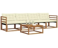 Lauko sofos komplektas su pagalve 5 pcs Natūralus ir grietinėlė