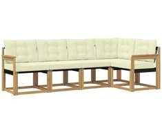 Lauko sofos komplektas su pagalve 5 pcs Balta ir kreminė