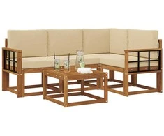 Lauko sofos komplektas su pagalve 5 pcs Natūralus ir bežinis