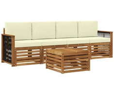 Lauko sofos komplektas su pagalve 5 pcs Natūralus ir grietinėlė