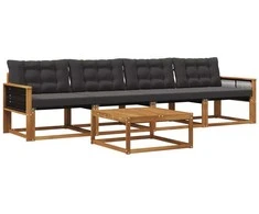 Lauko sofos komplektas su pagalve 5 pcs Natūrali ir juoda