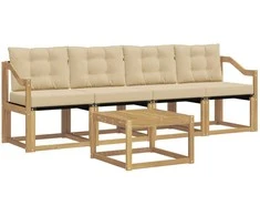 Lauko sofos komplektas su pagalve 5 pcs Balta ir kreminė