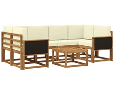Lauko sofos komplektas su pagalve 5 pcs Natūralus ir grietinėlė