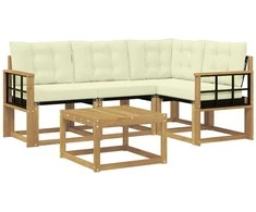 Lauko sofos komplektas su pagalve 5 pcs Balta ir kreminė