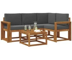 Lauko sofos komplektas su pagalve 5 pcs Natūralus ir antracitas