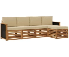 Lauko sofos komplektas su pagalve 5 pcs Natūralus ir bežinis