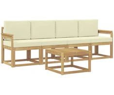 Lauko sofos komplektas su pagalve 5 pcs Balta ir kreminė