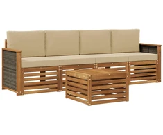 Lauko sofos komplektas su pagalve 5 pcs Natūralus ir bežinis