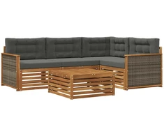 Lauko sofos komplektas su pagalve 5 pcs Natūralus ir antracitas