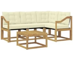 Lauko sofos komplektas su pagalve 5 pcs Balta ir kreminė