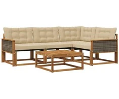 Lauko sofos komplektas su pagalve 5 pcs Natūralus ir bežinis