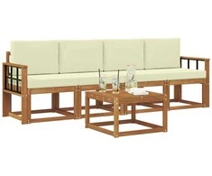 Lauko sofos komplektas su pagalve 5 pcs Natūralus ir grietinėlė