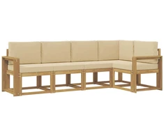 Lauko sofos komplektas su pagalve 5 pcs Balta ir kreminė