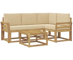 Lauko sofos komplektas su pagalve 5 pcs Balta ir kreminė