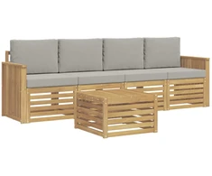 Lauko sofos komplektas su pagalve 5 pcs Balta ir šviesiai pilka