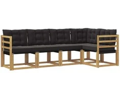 Lauko sofos komplektas su pagalve 5 pcs Balta ir juoda
