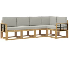 Lauko sofos komplektas su pagalve 5 pcs Balta ir šviesiai pilka