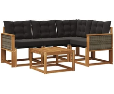 Lauko sofos komplektas su pagalve 5 pcs Natūrali ir juoda