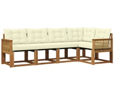 Lauko sofos komplektas su pagalve 5 pcs Natūralus ir grietinėlė