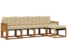 Lauko sofos komplektas su pagalve 5 pcs Natūralus ir bežinis