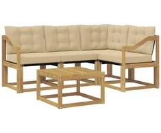 Lauko sofos komplektas su pagalve 5 pcs Balta ir kreminė