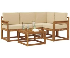 Lauko sofos komplektas su pagalve 5 pcs Natūralus ir bežinis