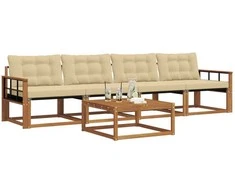 Lauko sofos komplektas su pagalve 5 pcs Natūralus ir bežinis