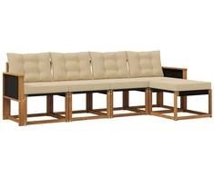 Lauko sofos komplektas su pagalve 5 pcs Natūralus ir bežinis