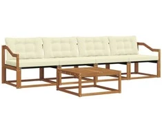 Lauko sofos komplektas su pagalve 5 pcs Natūralus ir grietinėlė