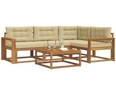 Lauko sofos komplektas su pagalve 5 pcs Natūralus ir bežinis